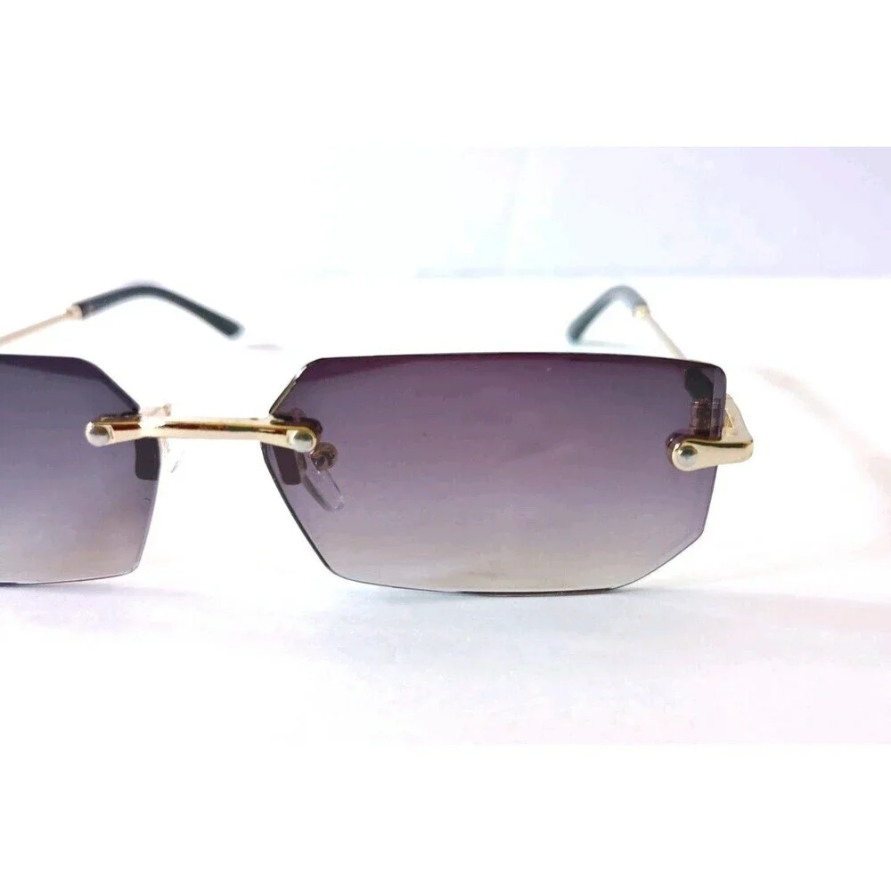 Rimless Sunglasses Purple Tinted Lenses Gold Frame